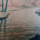 Watercolor signed Darta landscape river and forest