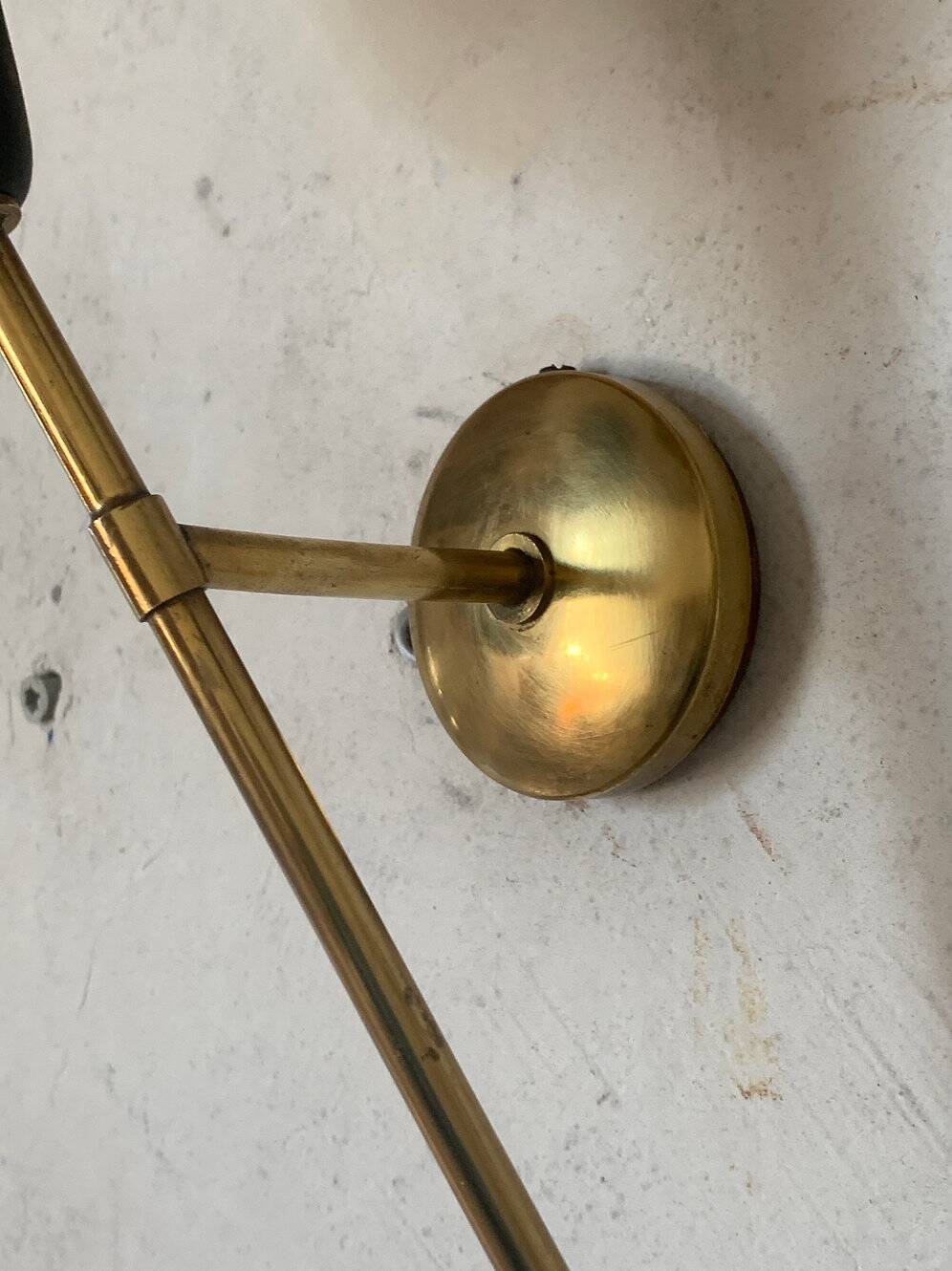 Pair of vintage brass and opaline wall sconces