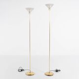 Pair of Italian golden floor lamps with glass shade, 1970’s