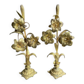 Pair of signed decorative elements – Fleurs de Lys – Brass and bronze - 19th century