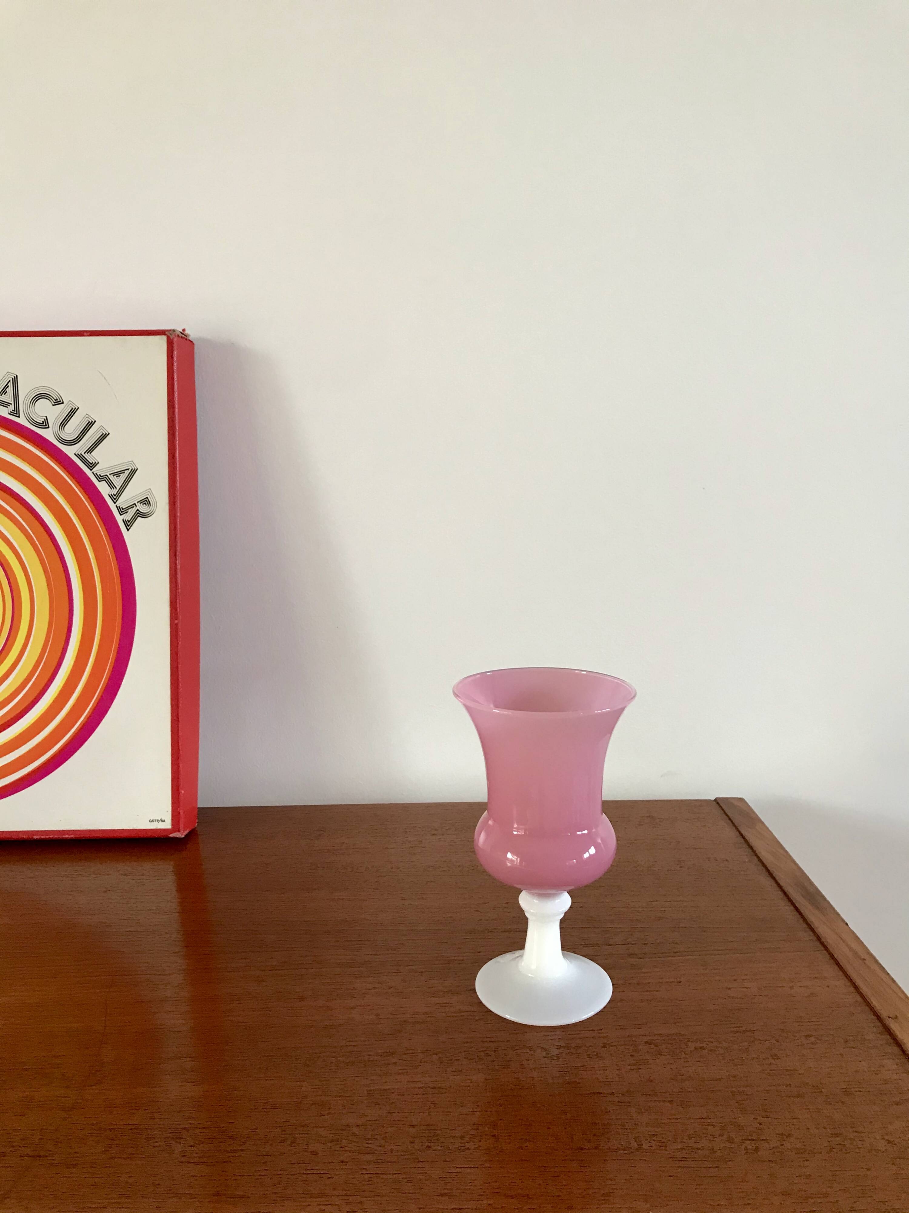 chalice vase in pink opaline 70s