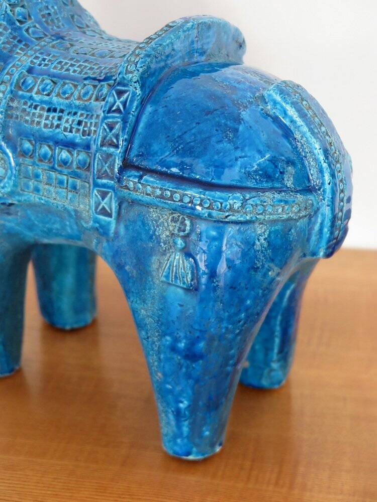 Blue Ceramic Horse Sculpture by Aldo Londi for Bitossi Fiorentino, 1960