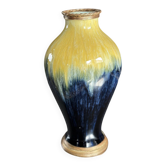 Vase Art Déco en faïence flammée jaune et bleu - Forme 485, circa 1930