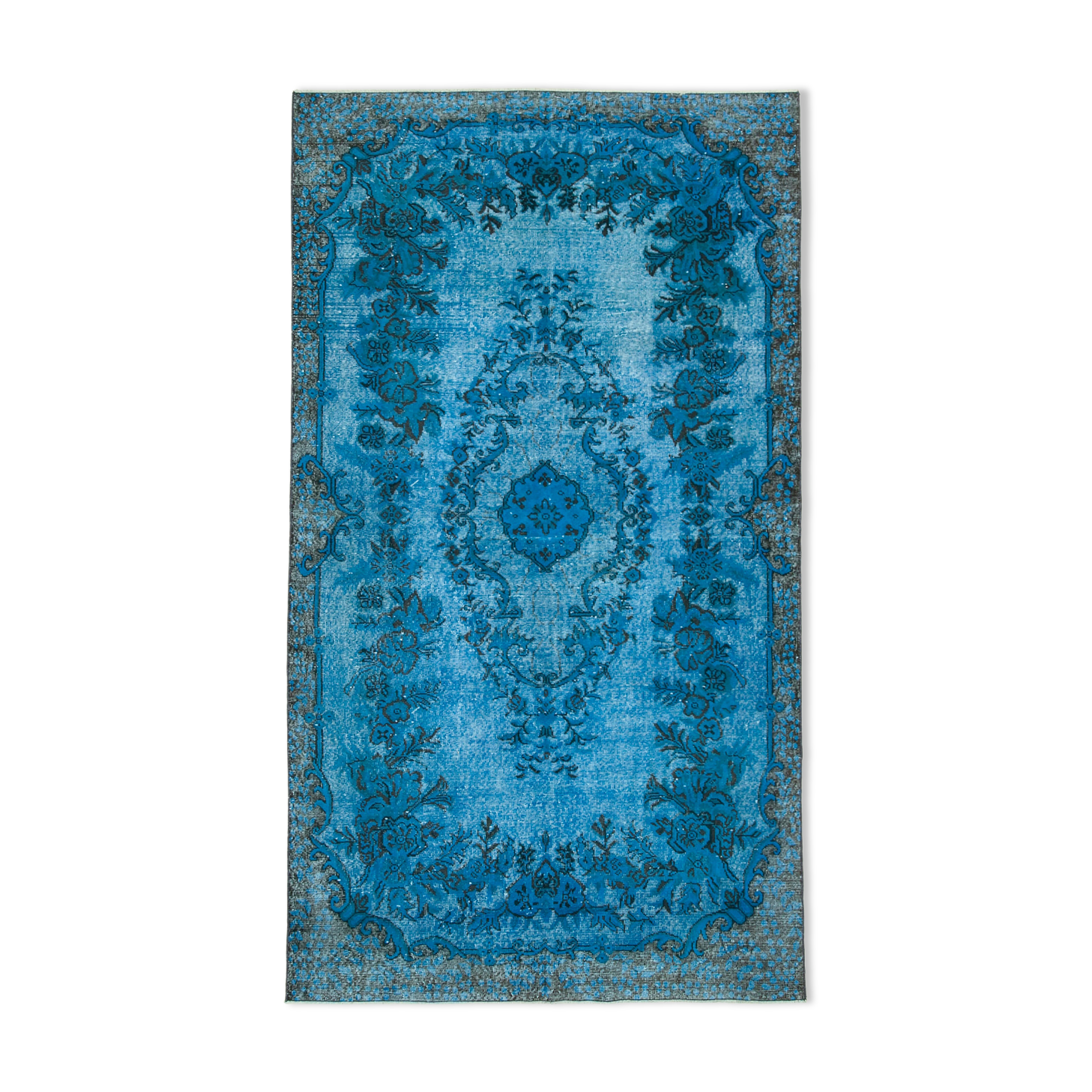 Hand-knotted contemporary oriental 1980s 171 cm x 303 cm blue carpet