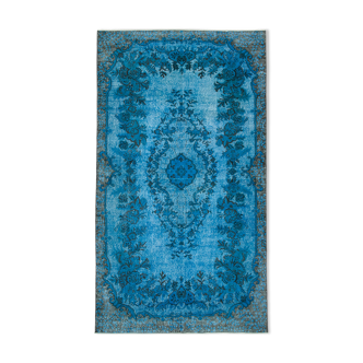 Tapis bleu oriental contemporain des années 1980 noué à la main 171 cm x 303 cm