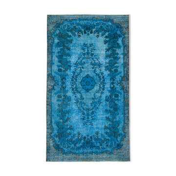 Tapis bleu oriental contemporain des années 1980 noué à la main 171 cm x 303 cm