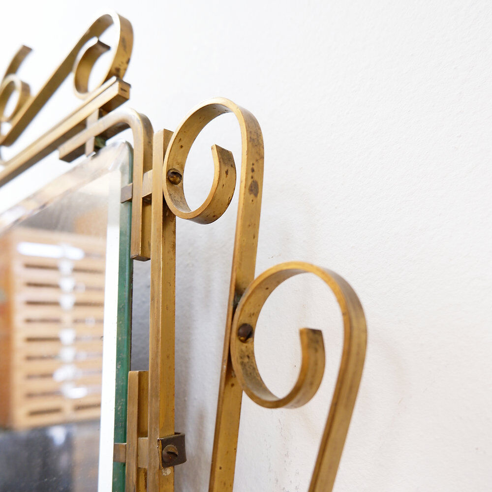 Italian brass mirror with scrolls, mid-century - 1950s