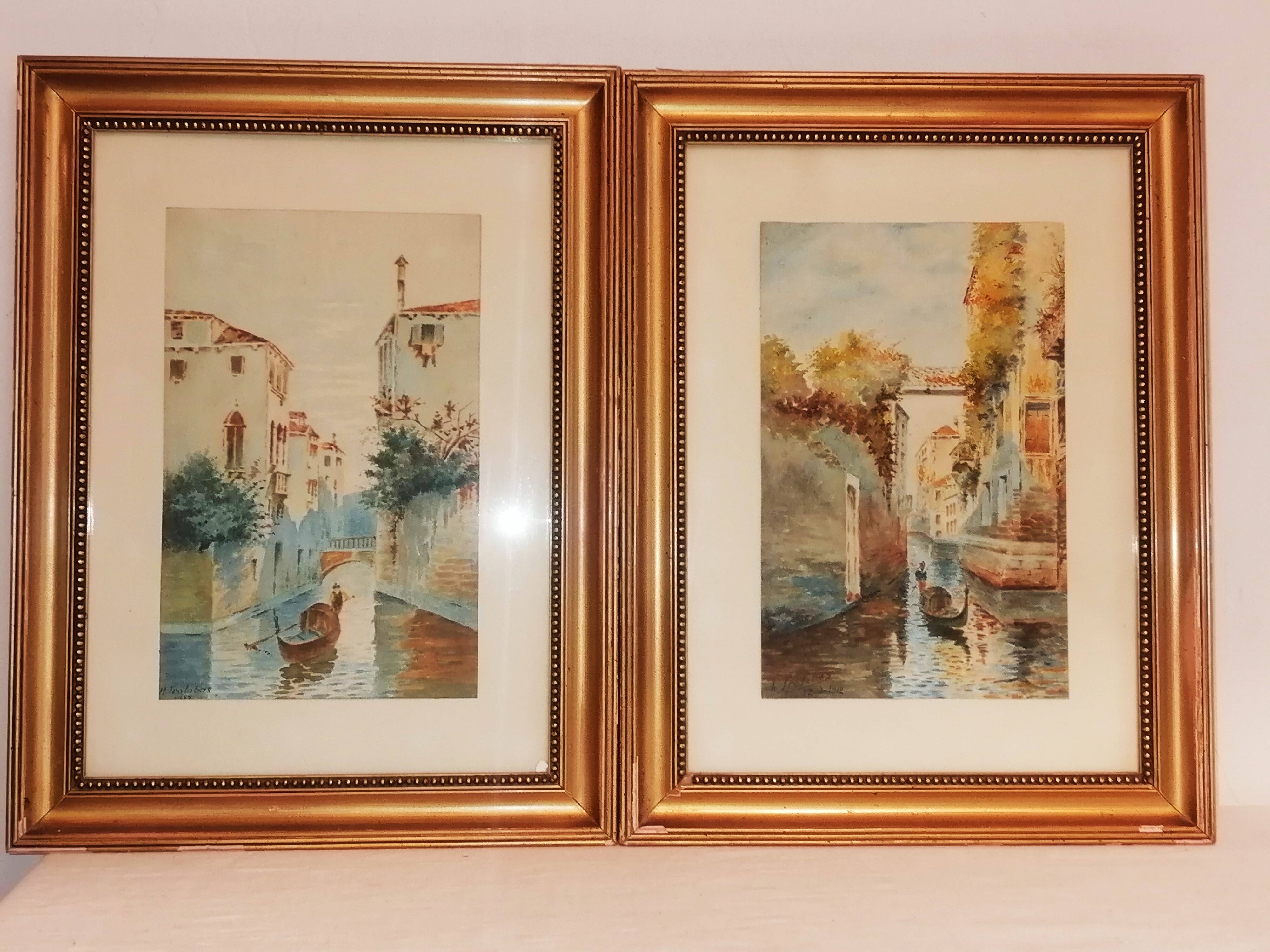 Pair of old watercolors. Venice. Signed, dated 1912.