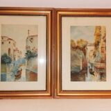 Paire d'anciennes aquarelles. Venise. Signées, datées 1912.