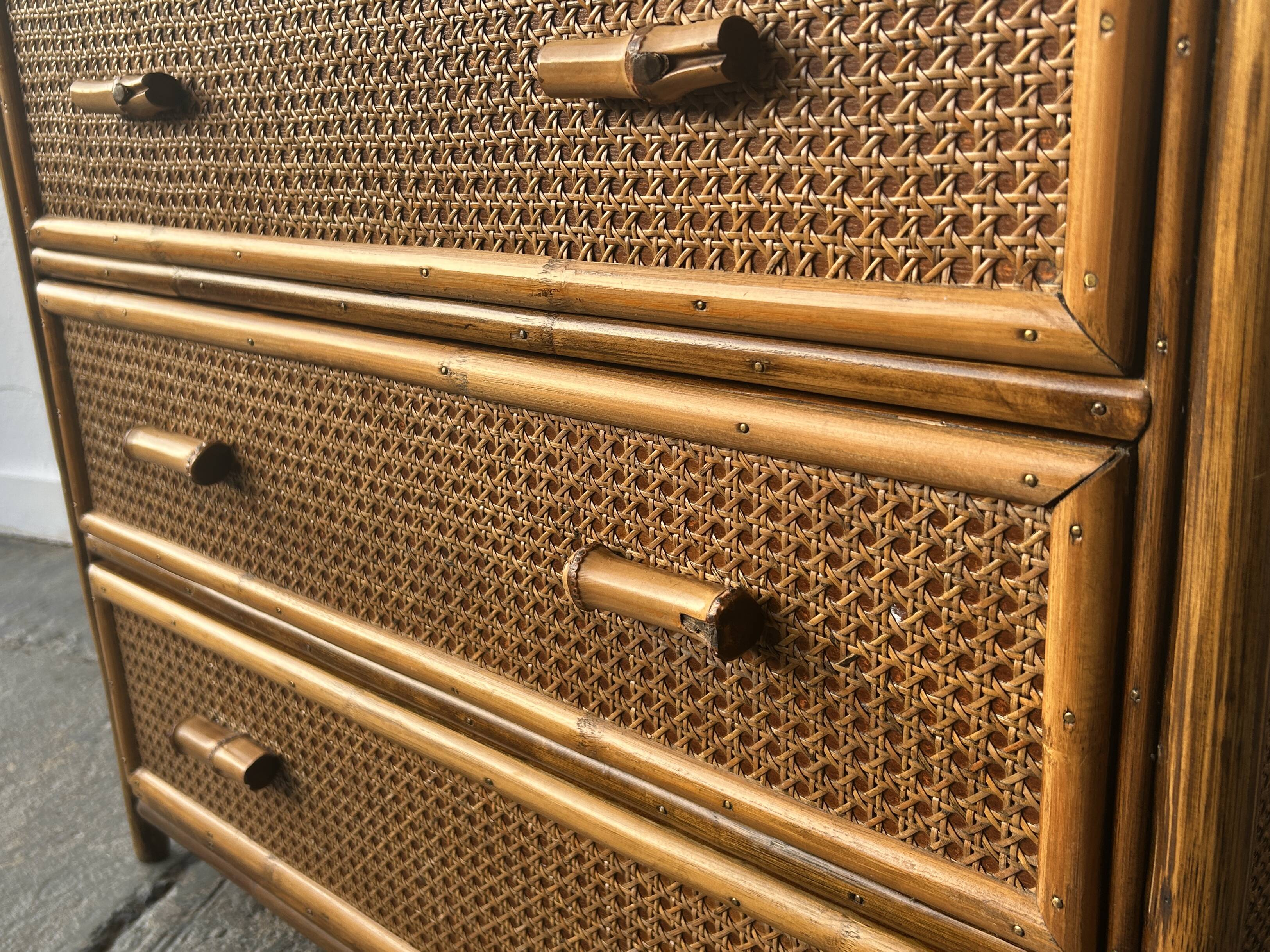 Commode en bambou et rotin Angraves des années 1970