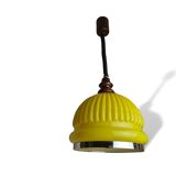 Lampe suspendue en verre nervuré jaune des années 1970