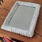 Rectangular mirror in vintage woven wicker rattan