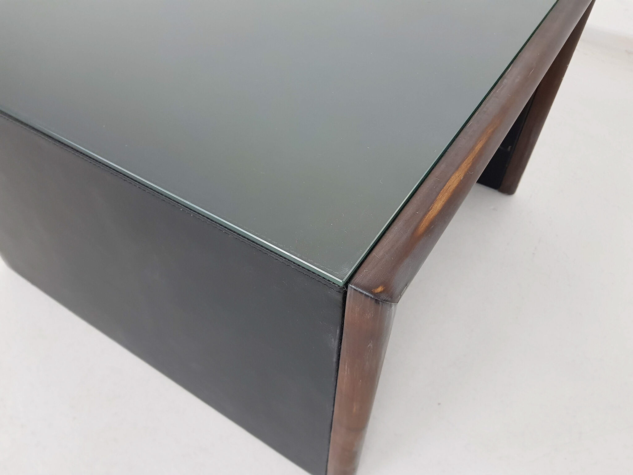 Wood , leather and glass coffee table by Walter Knoll , Germany 1970’s