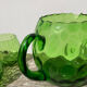 4 green water glasses and vintage blown glass carafe