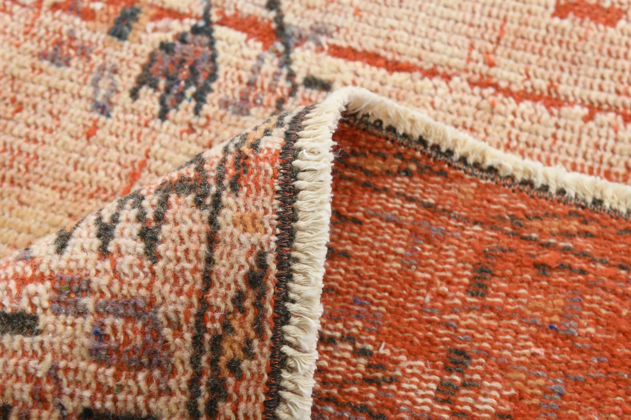 Terracotta & Red Vintage Persian Rug, Turkish Handmade Wool Rustic Carpet