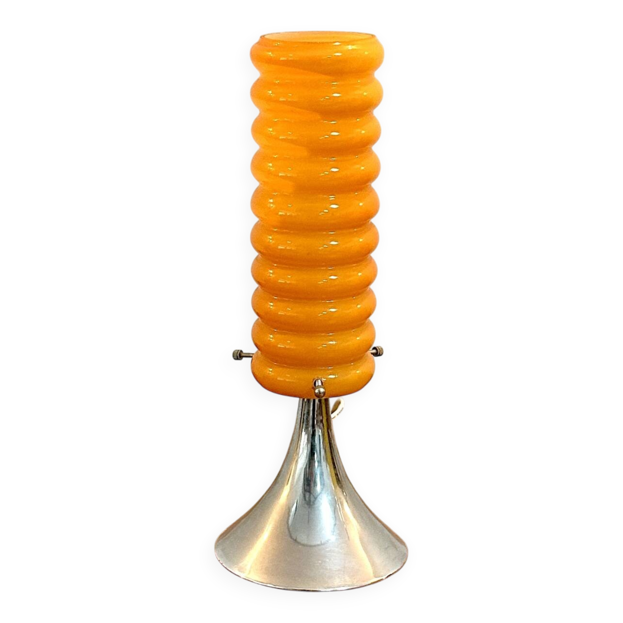 Vintage orange lamp with chrome tulip base and glass shade