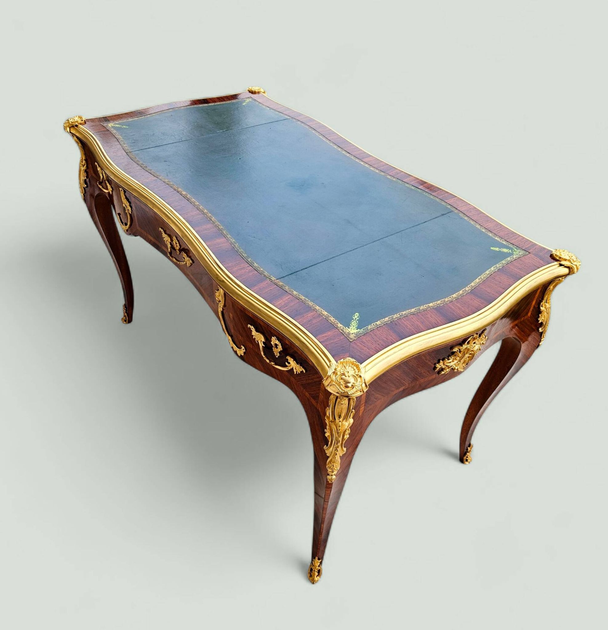 Marquetry and gilded bronze desk signed rinck in paris