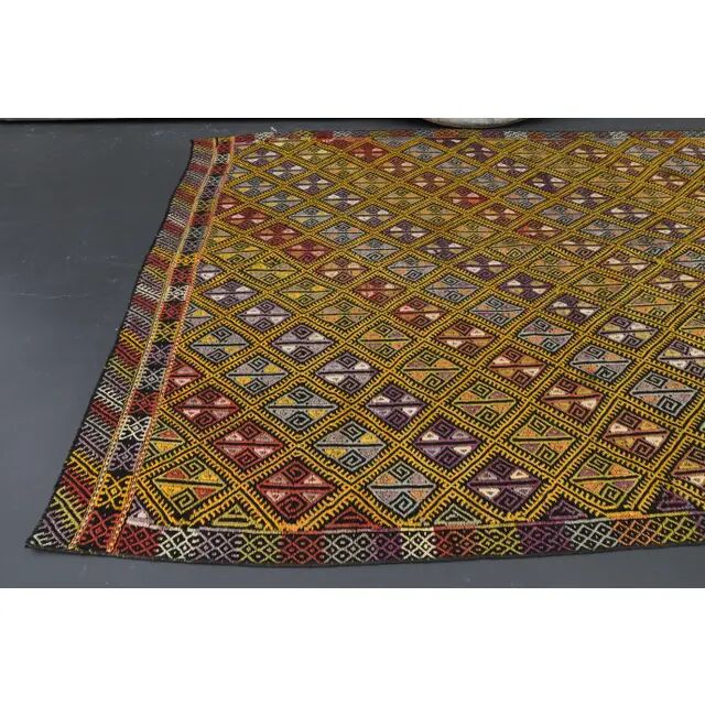 Vintage Turkish Oushak Handmade Wool & Cotton Yellow Area Rug 162x212
