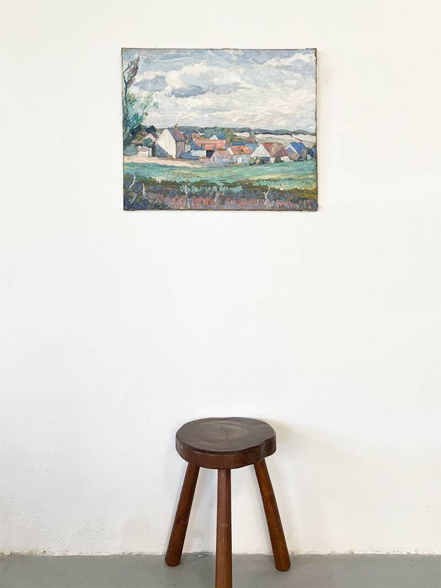 Painting “Village”, Oil on canvas signed.