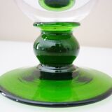 Liqueur set, blown glass, signed Portieux, 1 carafe & 6 stemmed glasses