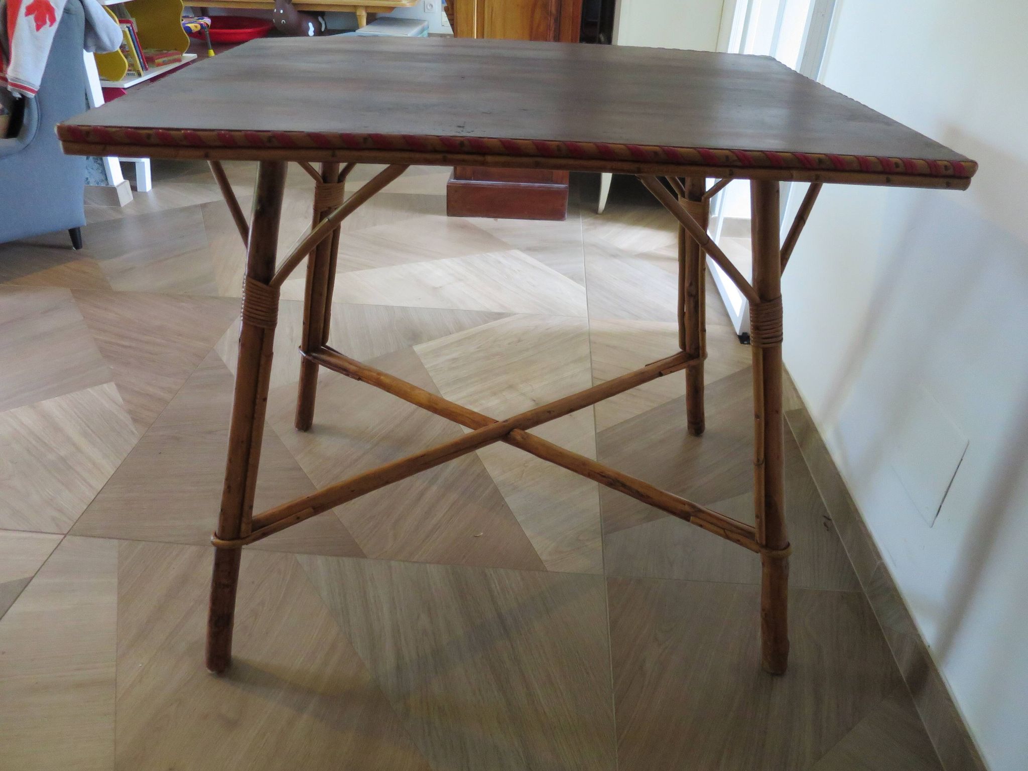 Wooden, bamboo and rattan game table, 1960s