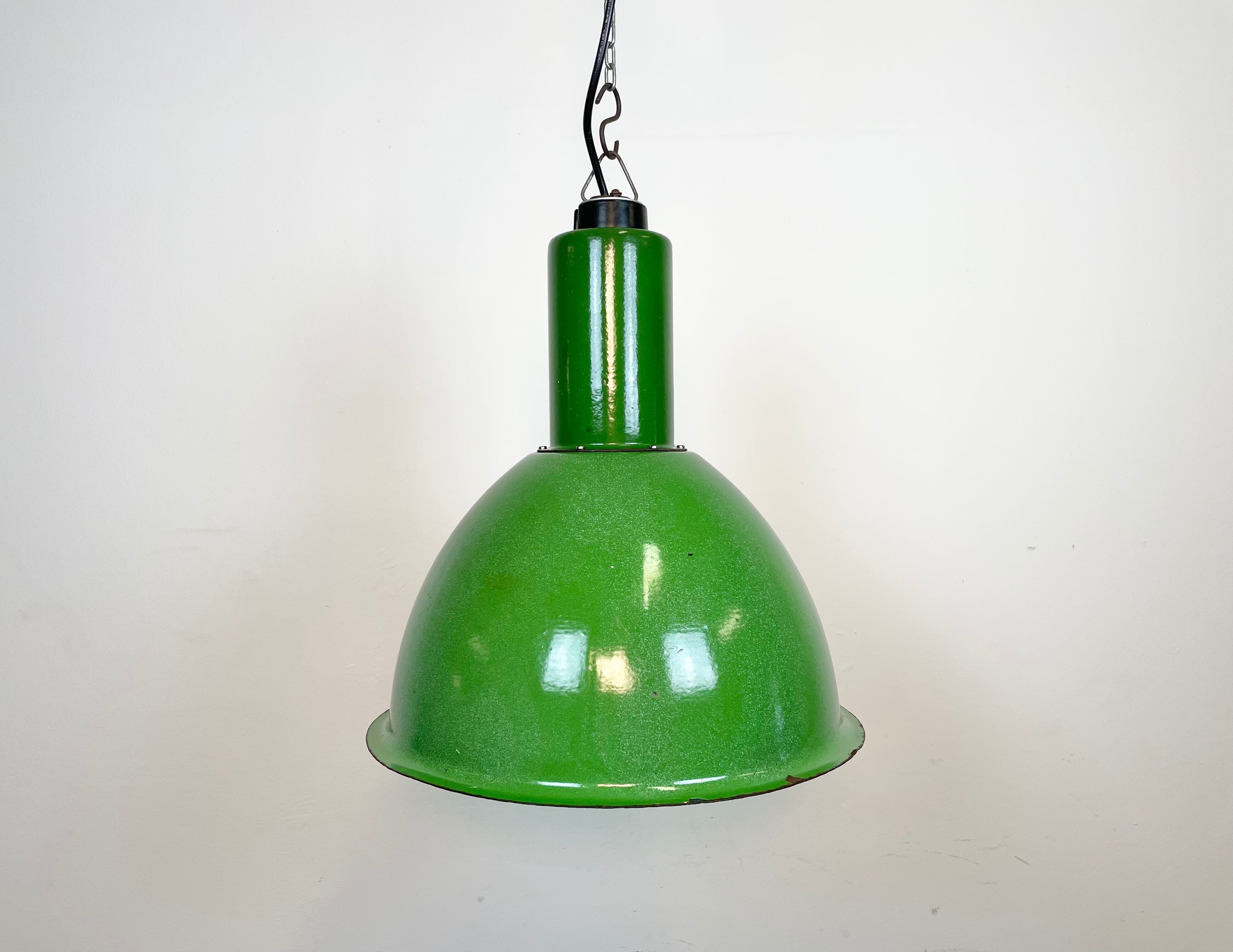 Industrial Soviet Green Enamel Pendant Lamp, 1960s