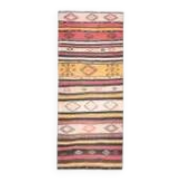 1970s Turkish Hand-Knotted Wool Cotton Beige Kilim Runner Rug 106x259