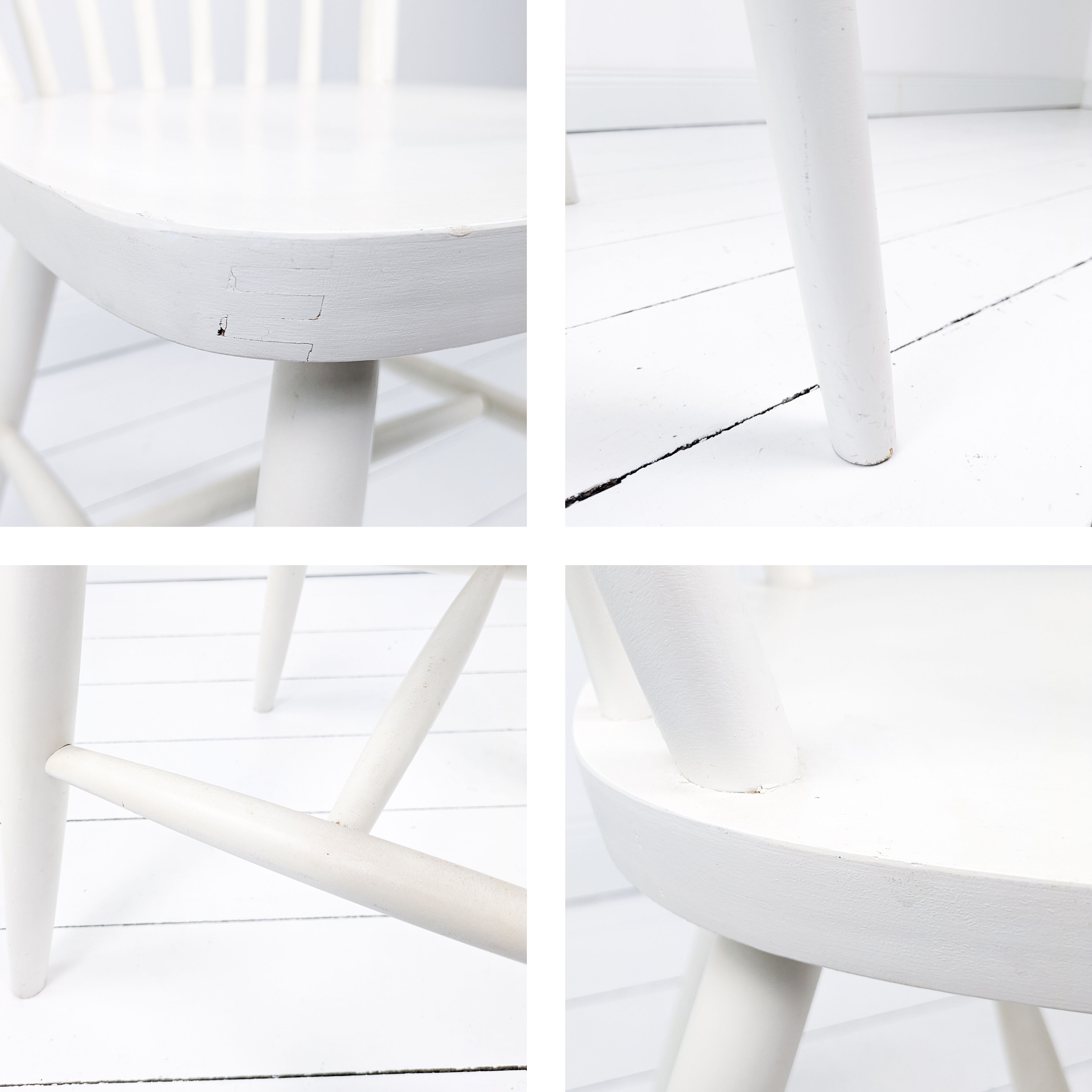 Chaise vintage blanche en bois style Windsor scandinave