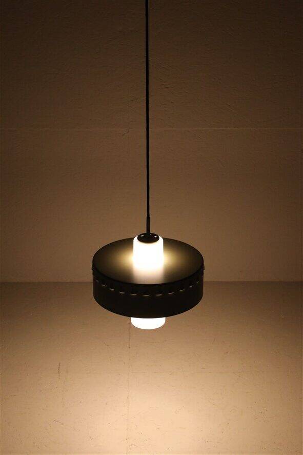 Mid-century pendant lamp / opal glass / brass / light green / Danish modern design / 1960s / 1970s