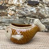 Fish plates, dish and sauce boat, Italian barbotine, 1970