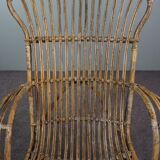 Belse 8 armchair in patinated rattan with high back Dutch Design 1950