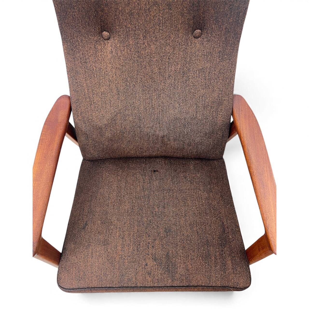 Pair of adjustable lounge chairs "Duxiesta" in teak and brown wool by Folke Ohlsson, Dux Sweden, 1960s.