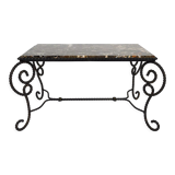 Coffee table in patinated wrought iron and marble, circa 1940