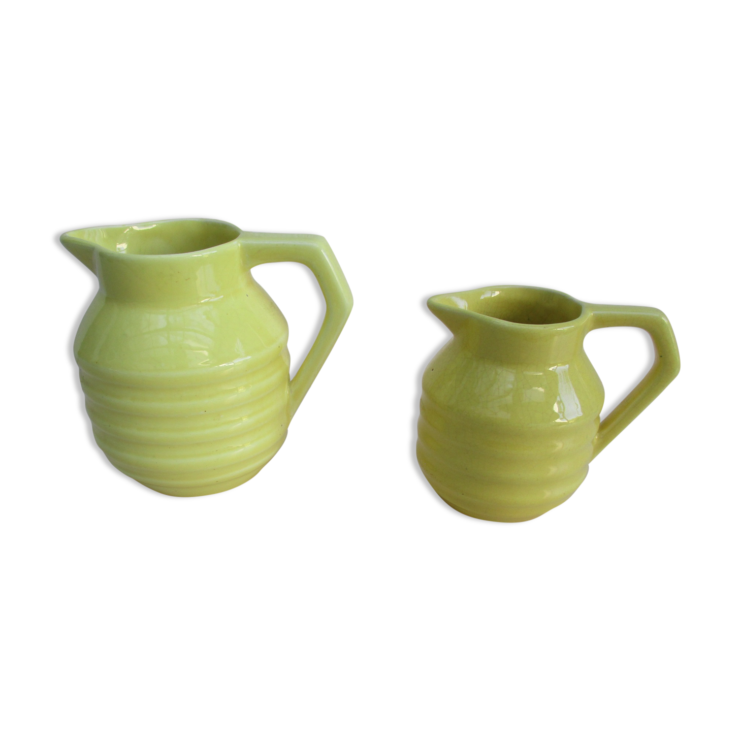 SET of 2 PITCHERS FAIENCE ONNAING SLURRY ART DECO 1930