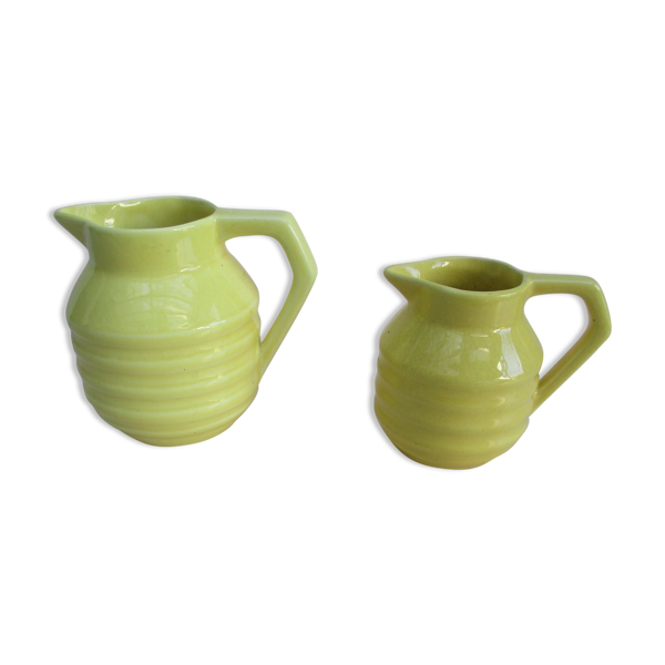 Set de 2 pichets faience onnaing barbotine art deco 1930