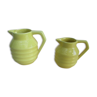 SET of 2 PITCHERS FAIENCE ONNAING SLURRY ART DECO 1930