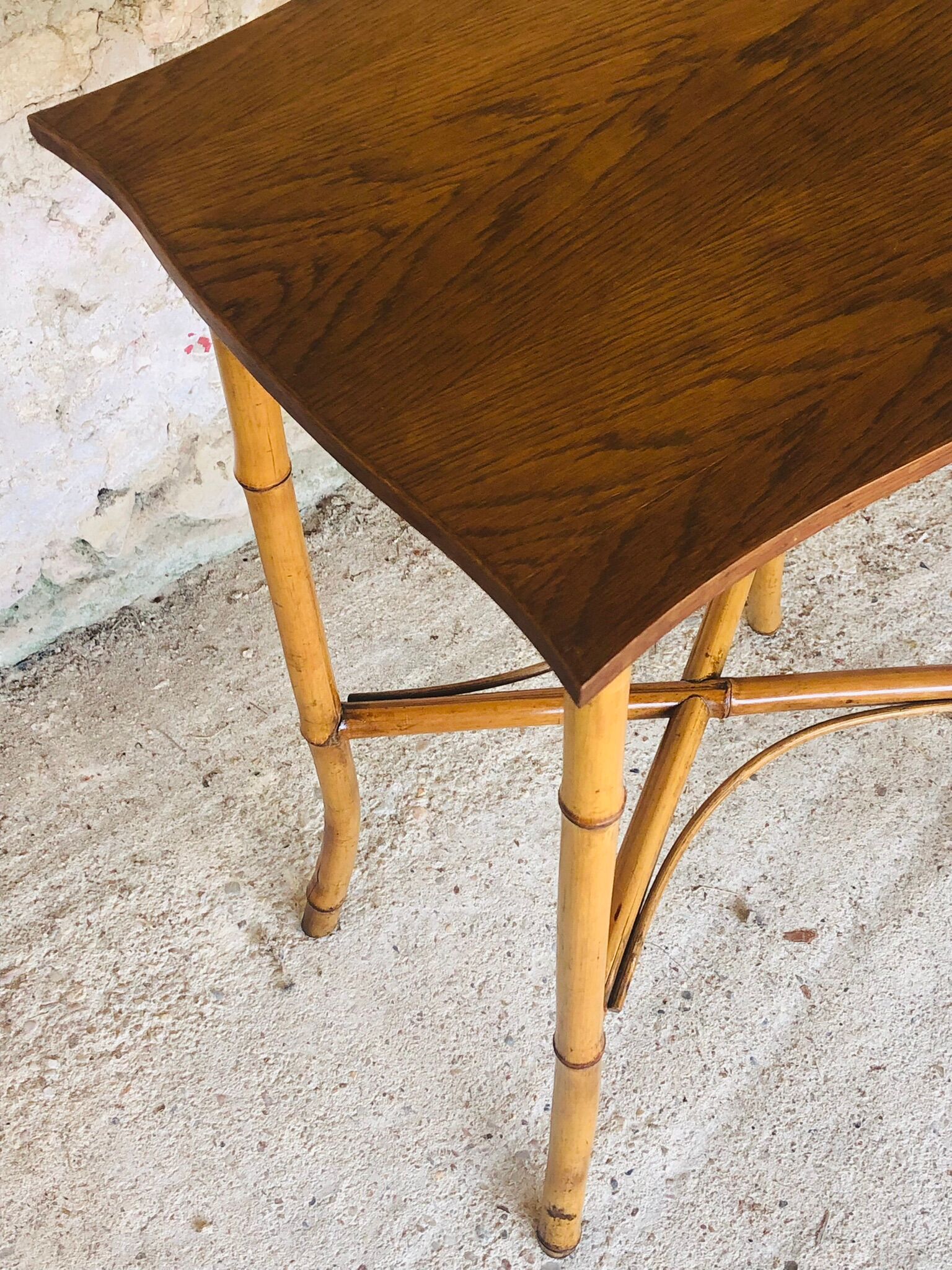 Large vintage side table in bamboo and rattan, circa 1930's