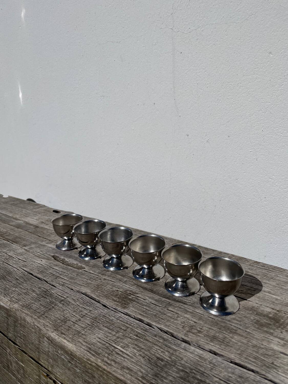 6 vintage metal egg cups 1970