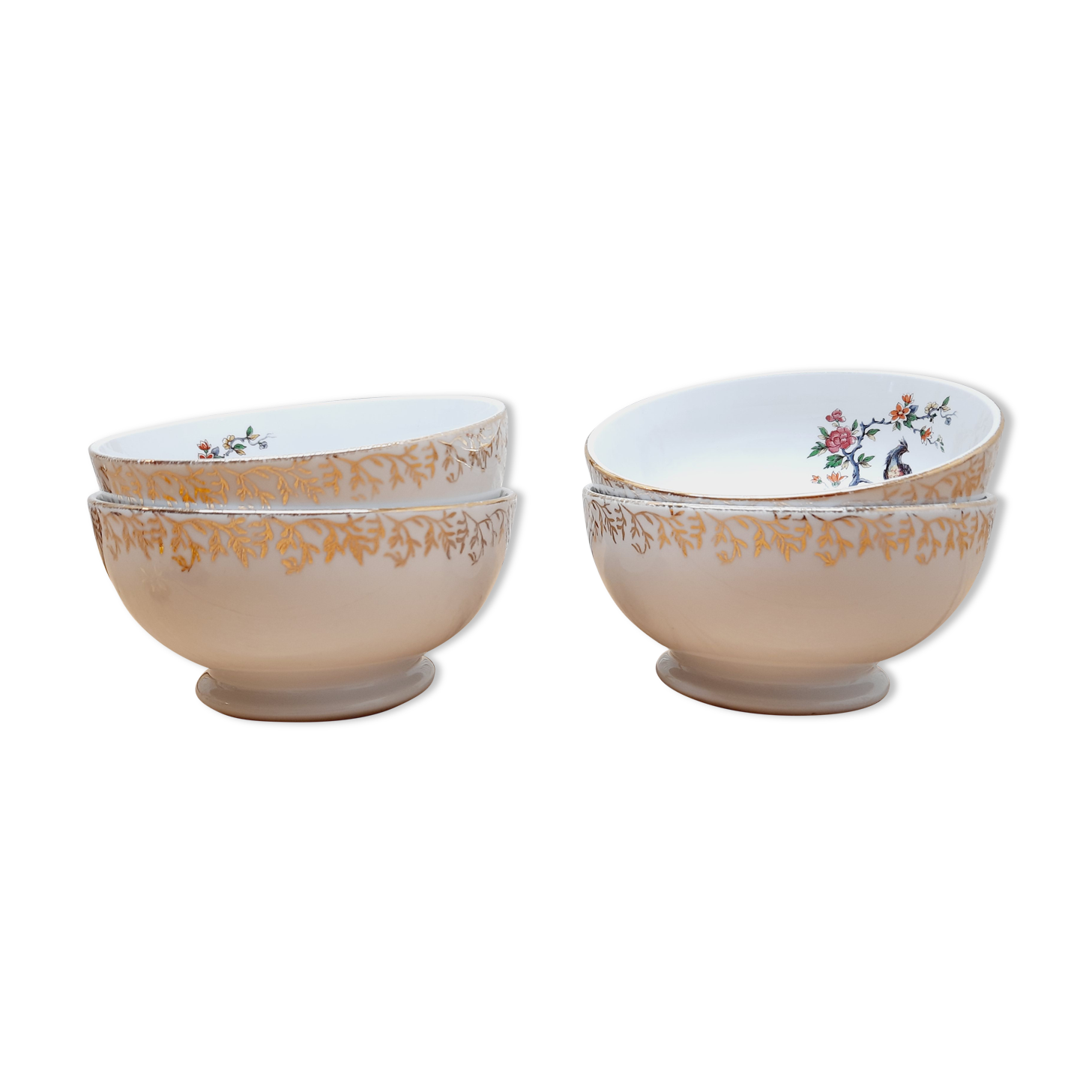 Set 4 bols porcelaine oiseaux de paradis