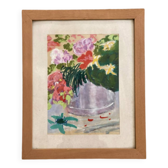Still life bouquet on oil paper / vintage painting