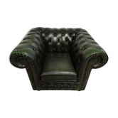 Fauteuil chesterfield cuir vert anglais