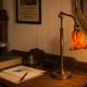 Vintage 1900 Clichy glass paste lamp, brass workshop desk - 60 cm