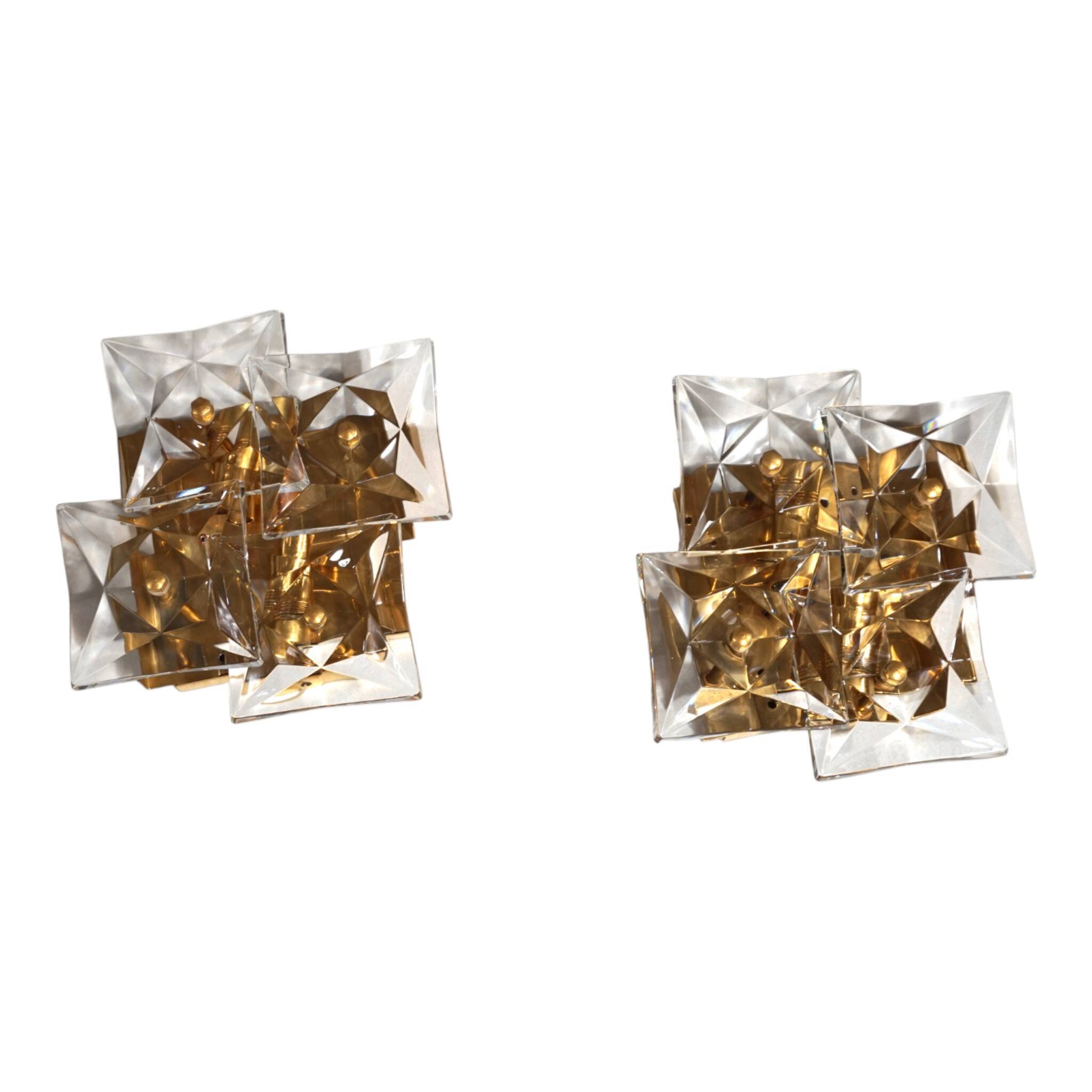 Set of 2 Kinkeldey Hollywood Regency crystal wall lamps, 1970