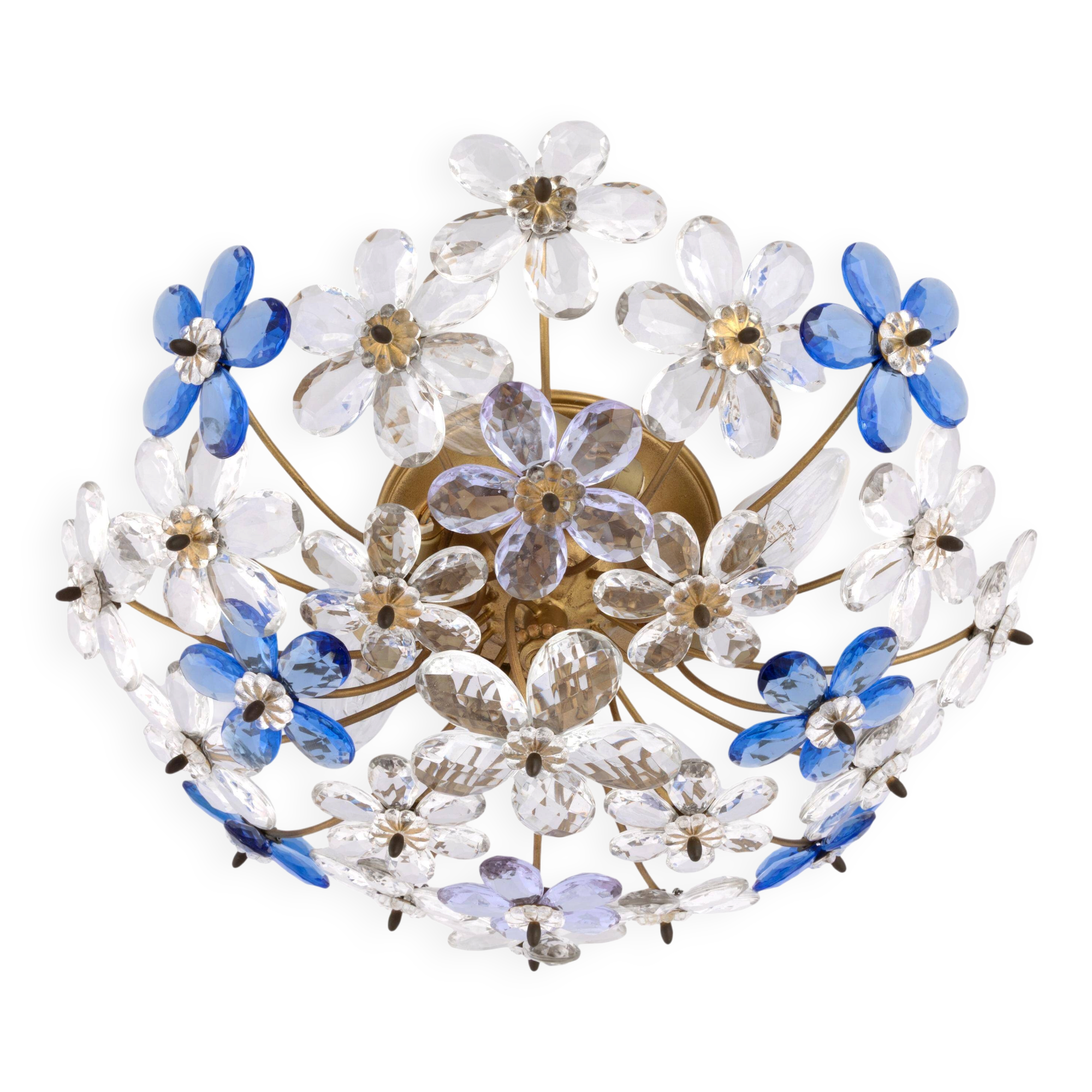 Mid Century Daisy Flush Mount | Vintage Maison Bagues Flower Wall Sconce | Hollywood Regency Lamp Light Cobalt Blue Alexandrite Gold Banci