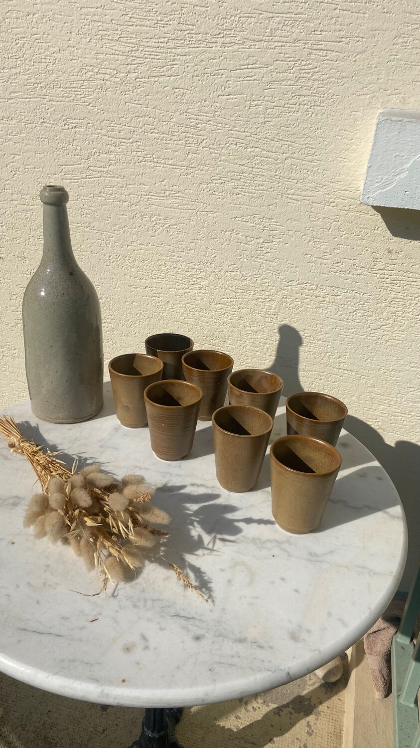 Set of 8 cups in glazed stoneware vintage Digoin 1970