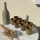 Set of 8 cups in glazed stoneware vintage Digoin 1970