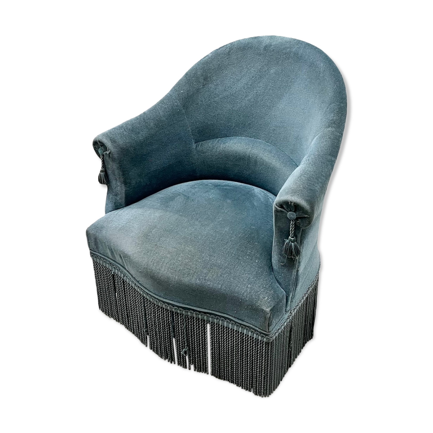 Toad armchair with vintage velvet blue fringe