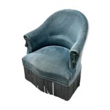 Toad armchair with vintage velvet blue fringe