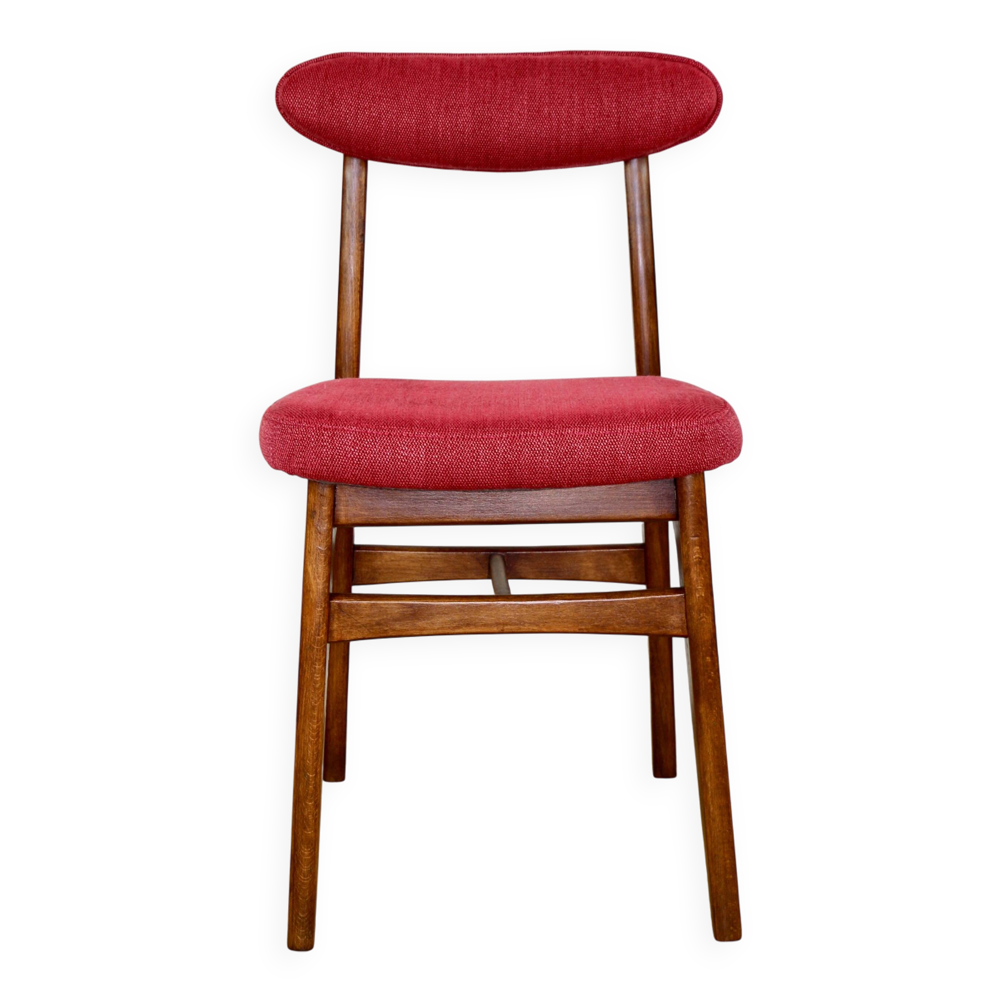 Vintage Hałas upholstered chair in raspberry strawberry vintage colour