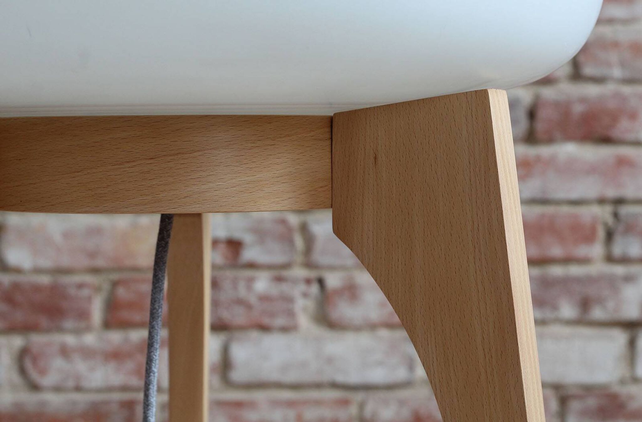 Floor Lamp, White Glass Lampshade, Wooden Base, Space Age, Midcentury